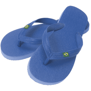 Blue Brasileira flip flops with a simple design and a small logo. Ideal for casual summer wear.