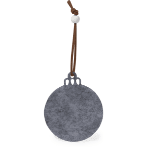 A grey round pendant with a leather cord and bead, featuring a textured surface.