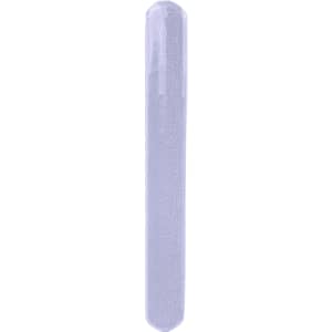 A reflective bracelet in a light purple colour with a shiny, smooth surface and a branding logo.