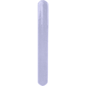 A reflective bracelet in a clear, glossy finish, featuring a logo.