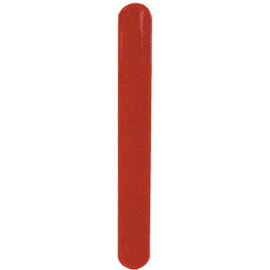 A reflective bracelet in bright red with a sleek, smooth design. It features a branding logo on the surface.