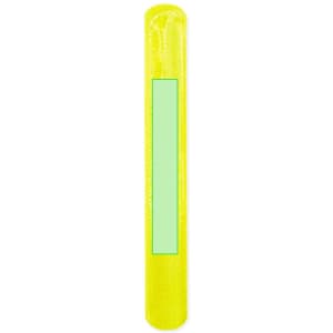 A reflective bracelet in bright yellow with a central unmarked section, featuring a glossy finish.