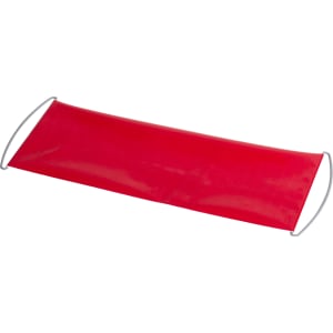 A red banner featuring two handles, designed for exhibitions and events. It includes a logo.