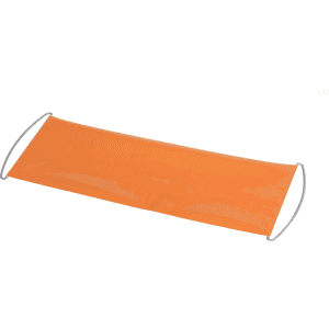 An orange banner with loops on each end, suitable for exhibitions and events.