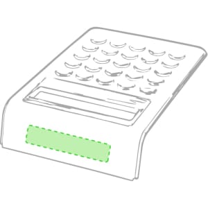 A white calculator with a green accent, featuring numerous buttons and a display area, designed for office use.