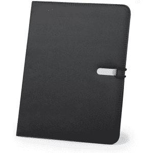 A black Neco Folder with a clasp closure, designed for office and business use. Features a simple, sleek design.