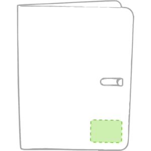 A white folder with a green accent feature and a button closure, designed for office and business use.