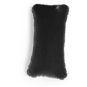 A black Cancún Pillow with a soft, textured surface and a rounded edge. It features a branding logo.