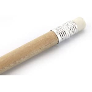 A grey-lead pencil with a wooden shaft and a silver-toned eraser at the end.