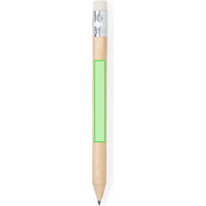 A grey-lead pencil with a wooden body and a silver eraser, featuring a blank green branding area.
