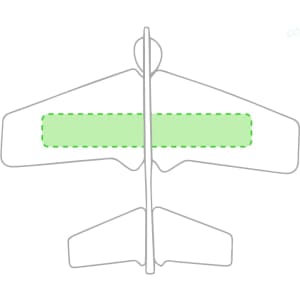 A wireframe outline of an aircraft shape in white, featuring a green highlighted section in the middle.