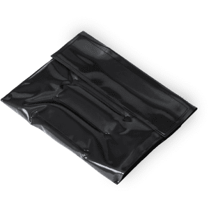 A drink bottle cooler in sleek black, featuring a smooth, glossy finish and a simple design. It includes a logo.