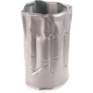 A drink bottle cooler in sleek silver, designed to hold and chill beverage bottles. It features a branding logo.