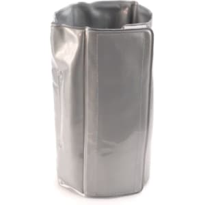 A drink bottle cooler in a sleek silver finish, featuring a glossy texture and a simple design.