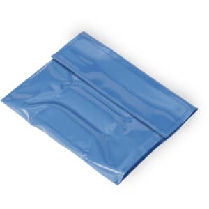 A drink bottle cooler in a vibrant blue colour, featuring a glossy finish and a fold-over design.