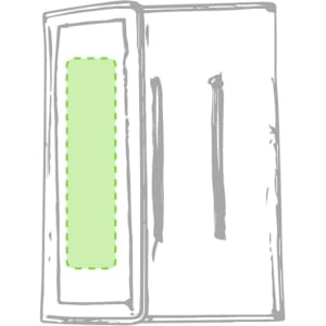A drink bottle cooler in grey with a green accent. The design features a rectangular cutout and simple lines.