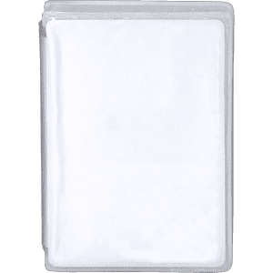 A clear plastic pencil case with a zip closing and a white interior. It has a simple design and a branded logo.