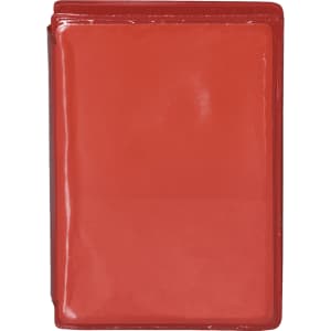 A bright red pencil case featuring a glossy finish and a simple design. It has branding on one side.