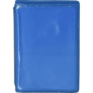 A blue pencil case with a smooth exterior and a hidden logo on the front. Ideal for storing stationery items.
