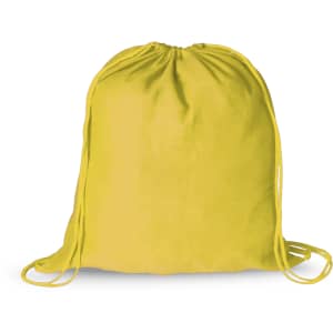 A bright yellow drawstring bag with matching drawstrings and a simple design.