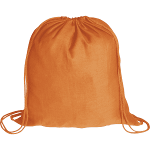 An orange drawstring bag featuring a simple, lightweight design and a cinch closure.