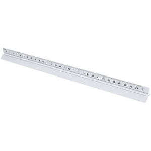 A thirty-scale ruler in white, featuring clear, incremental markings along its length.