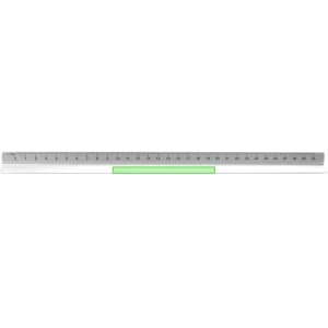 A straight ruler with silver and transparent sections, featuring metric measurements and a green highlighted area.