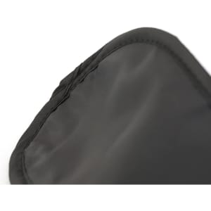 A black travel eye mask with a smooth finish and soft edges. Features stitching detail along the perimeter.