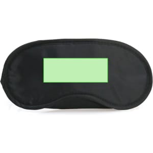 A black travel eye mask featuring a green panel. It has a smooth surface and a simple design.