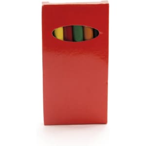 A red box containing multiple grey-lead pencils in yellow, green, and red. The box features a small window and a logo.