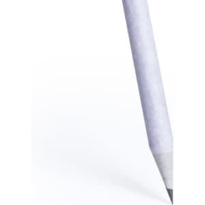 A grey lead pencil with a tapered tip, featuring a textured, white barrel. It has a simple design with no branding visible.
