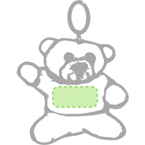 A grey outline of a teddy bear keyring with a loop at the top, featuring a blank area for customisation.