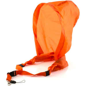An orange lanyard with adjustable straps and a clip, designed for holding items securely.