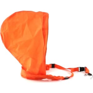 An orange lanyard with a pouch-style attachment, featuring a clip and adjustable strap.