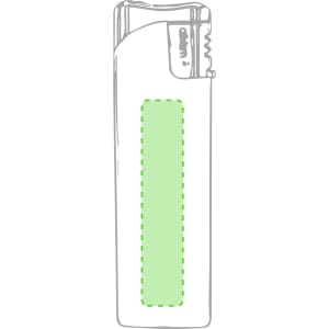 A plain lighter featuring a green body and a transparent strip, with a simple design and a safety mechanism.