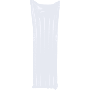 A transparent air mattress with textured ridges; features a simple, streamlined design and an integrated branding logo.