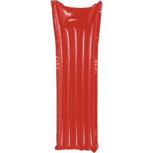 A red inflatable air mattress with a ribbed design, suitable for outdoor leisure activities.