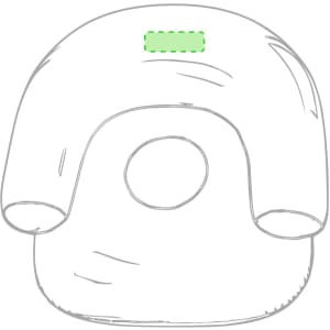 A sketch of an armchair featuring a rounded back and armrests, with a circular cutout in the centre.