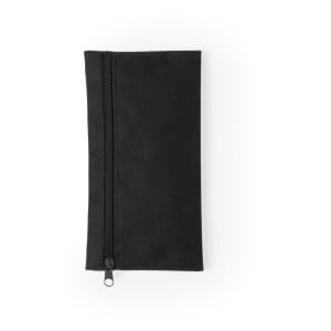 A black pencil case with a zip closure, featuring a simple design and no visible branding.
