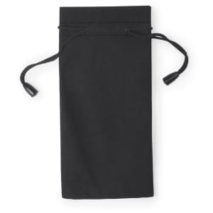 A black pouch with drawstring closures, featuring a simple design and no visible branding.
