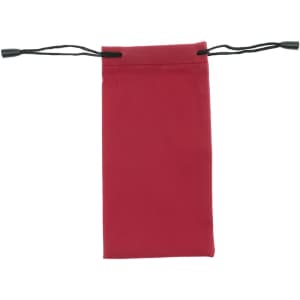 A red pouch with black drawstrings, featuring a simple design suitable for various uses.