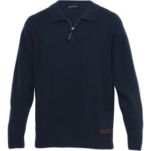 A dark navy jersey featuring a quarter zip and a logo on the side. Perfect for sports and casual wear.