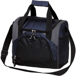 A bistro cooler bag in navy and grey with black accents, featuring a shoulder strap and double handles.