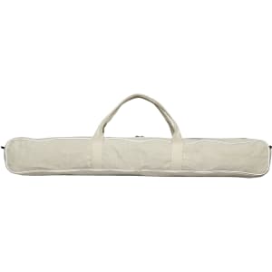 A beige carrying bag with handles for a backyard cricket set, featuring a zip closure and white trim.