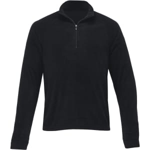 A black mid-layer jumper with a half zip and long sleeves, featuring a collar and a smooth texture.