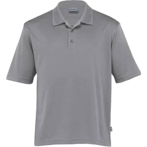A grey men's polo shirt with a classic collar and a logo on the side. Short sleeves and a relaxed fit.