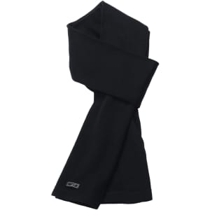 A black Merino Arctic Scarf with a folded design and a small logo.