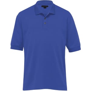 A blue Jacquard Ottoman Balmoral polo shirt for men with a collar and buttons, featuring a logo.