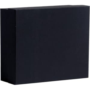 A sleek black box, square in shape, designed for packaging items, featuring a simple, clean design.