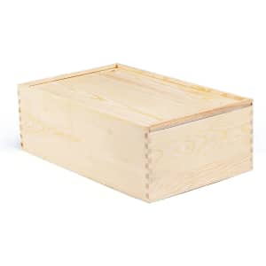 A wooden garden box with a simple design and a natural finish, featuring dovetail joints.